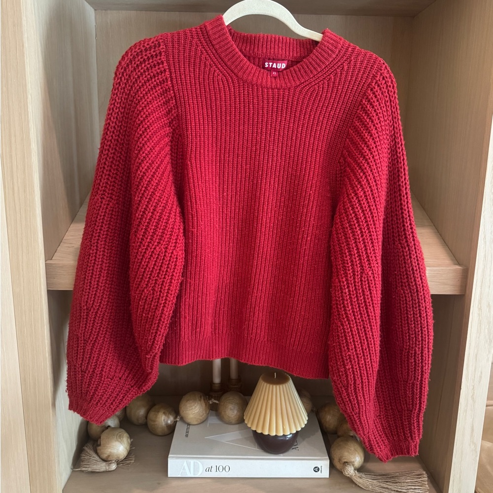STAUD Women's Bold Red Crew Neck Sweater